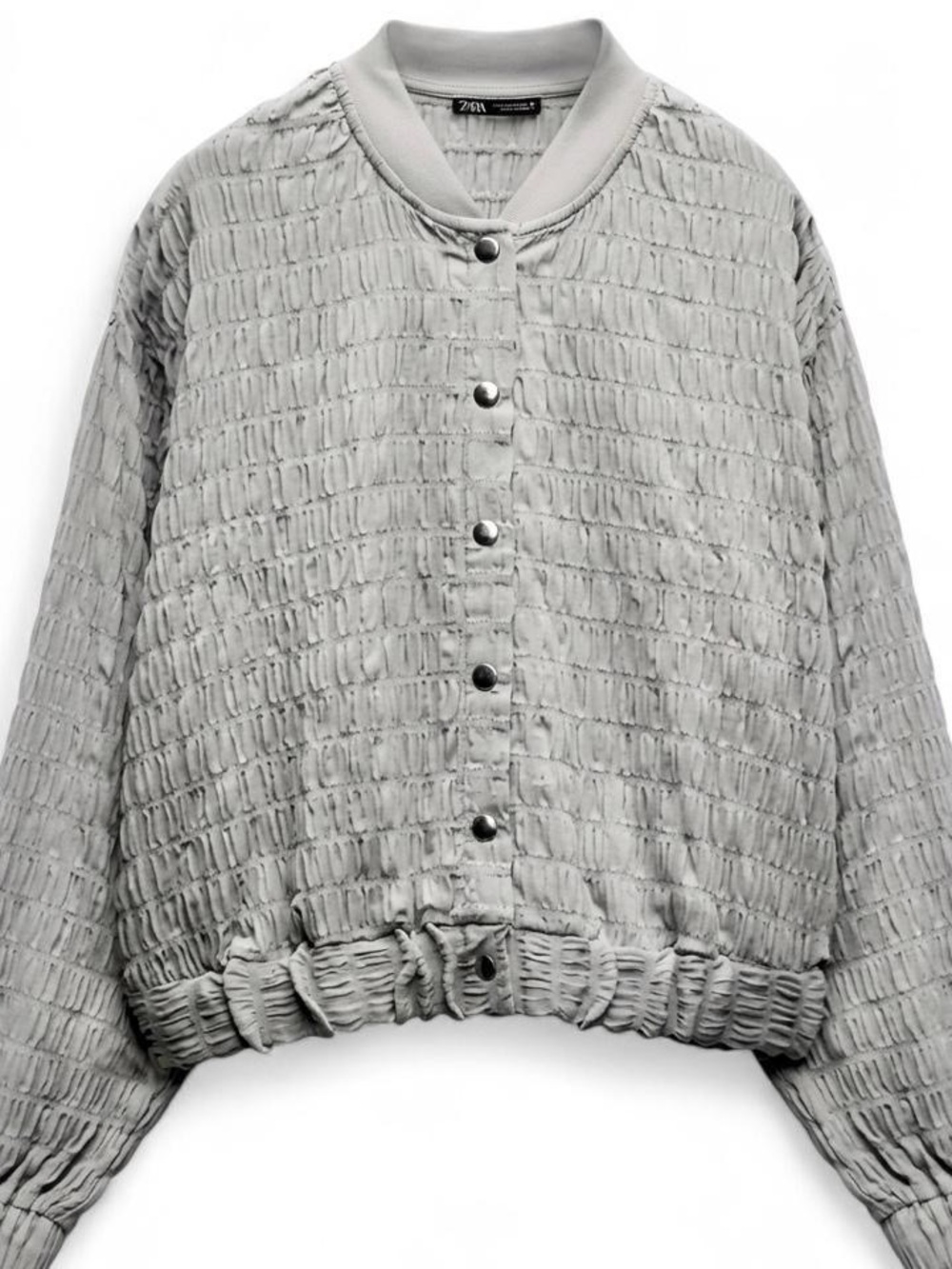 Zara Light Gray Weave Bomber Jacket